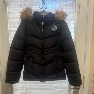 Madden Girl Puffer Jacket with Faux Fur Hood